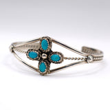 Vintage Sterling Turquoise Cluster Cuff Bracelet 6"