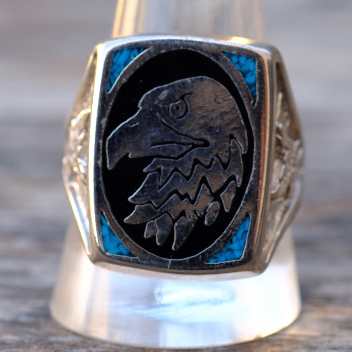 Vintage White Bronze Eagle Ring 11.75