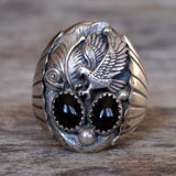 Vintage Sterling Onyx Eagle Ring 11