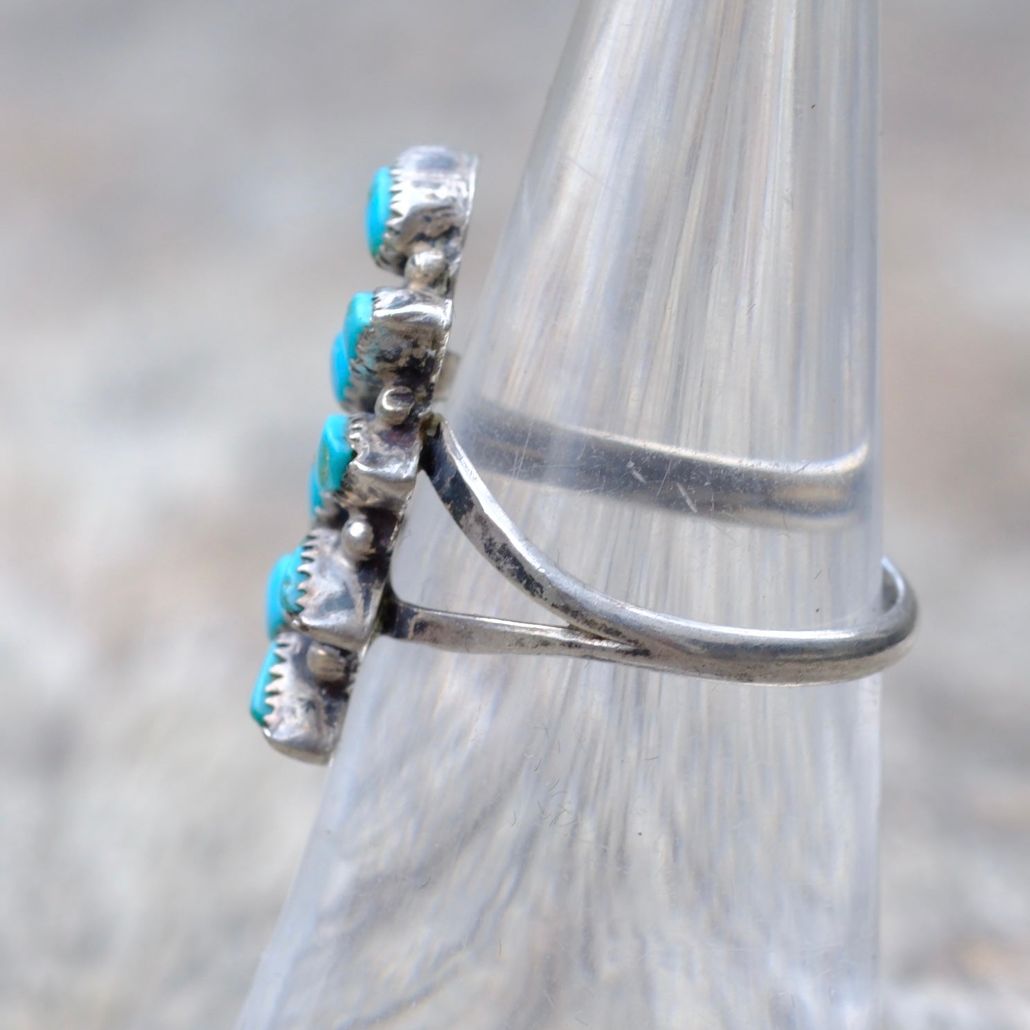 Vintage Sterling Silver Turquoise Fern Leaf Ring 6.5