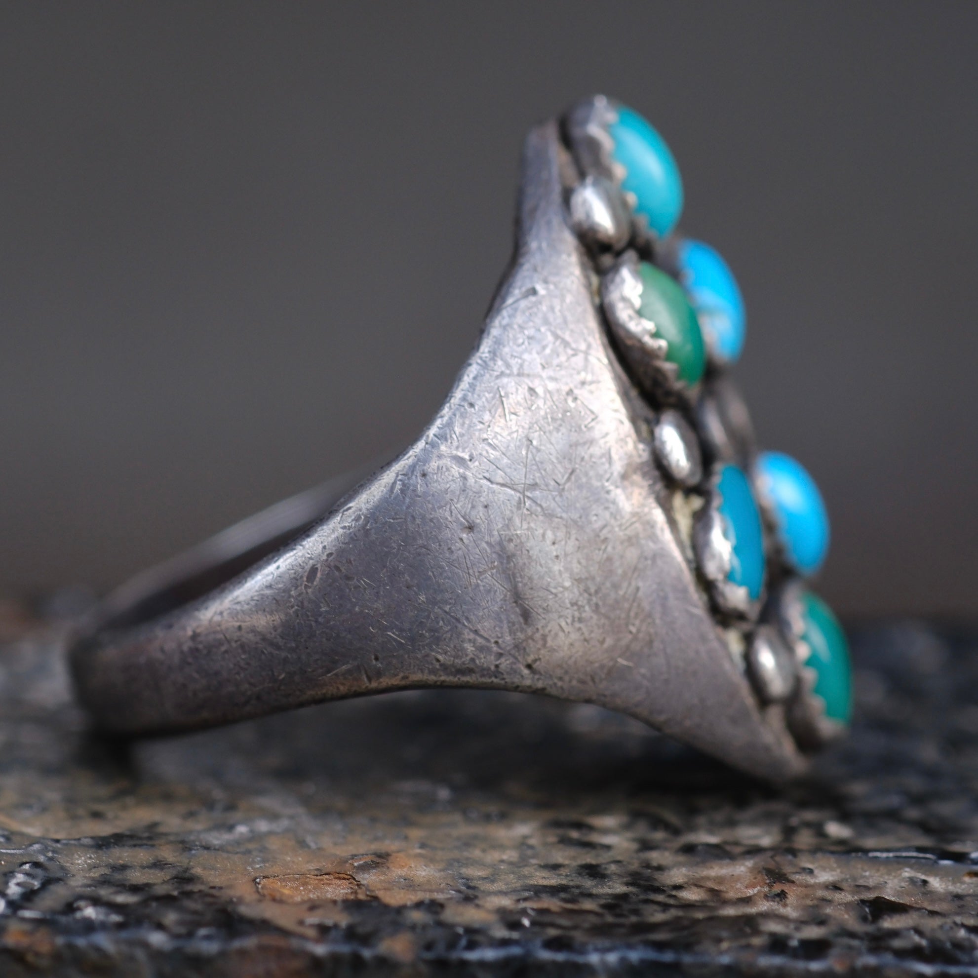Vintage Sterling Turquoise Cluster Ring 10.25