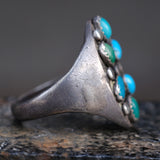 Vintage Sterling Turquoise Cluster Ring 10.25