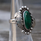 Vintage Sterling Malachite Feather Ring 5.25