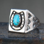 Vintage Sterling Turquoise Horseshoe Ring 9.5