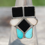 Vintage Sterling Multistone Inlay Ring 6.5