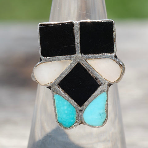Vintage Sterling Multistone Inlay Ring 6.5