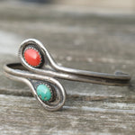 Vintage Sterling Turquoise and Coral Cuff