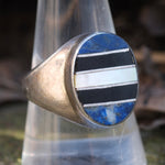 Vintage Sterling Lapis Onyx and MOP Inlay Ring 10.25