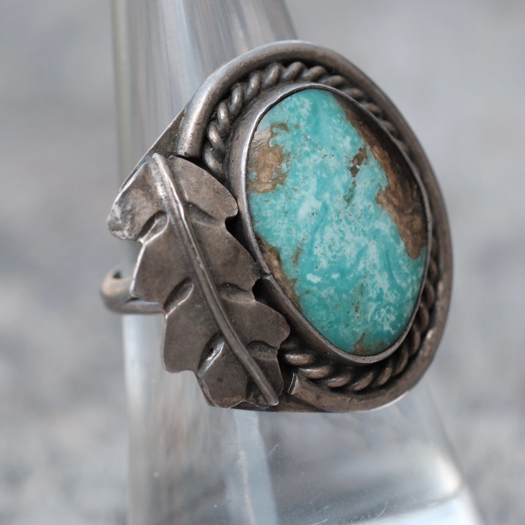 Vintage Sterling Turquoise Feather Ring 7.5