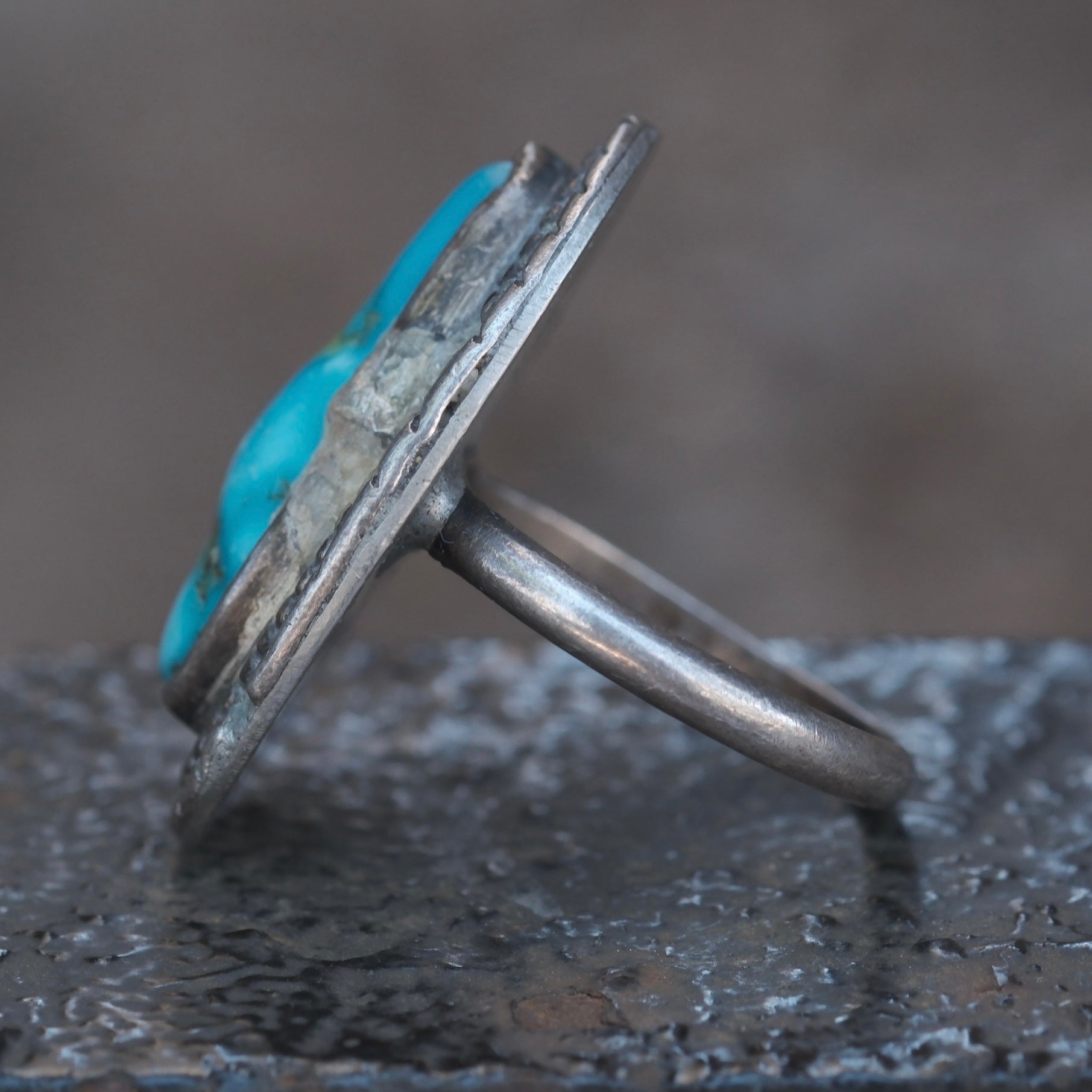 Vintage Sterling Turquoise Roper Ring 8.25