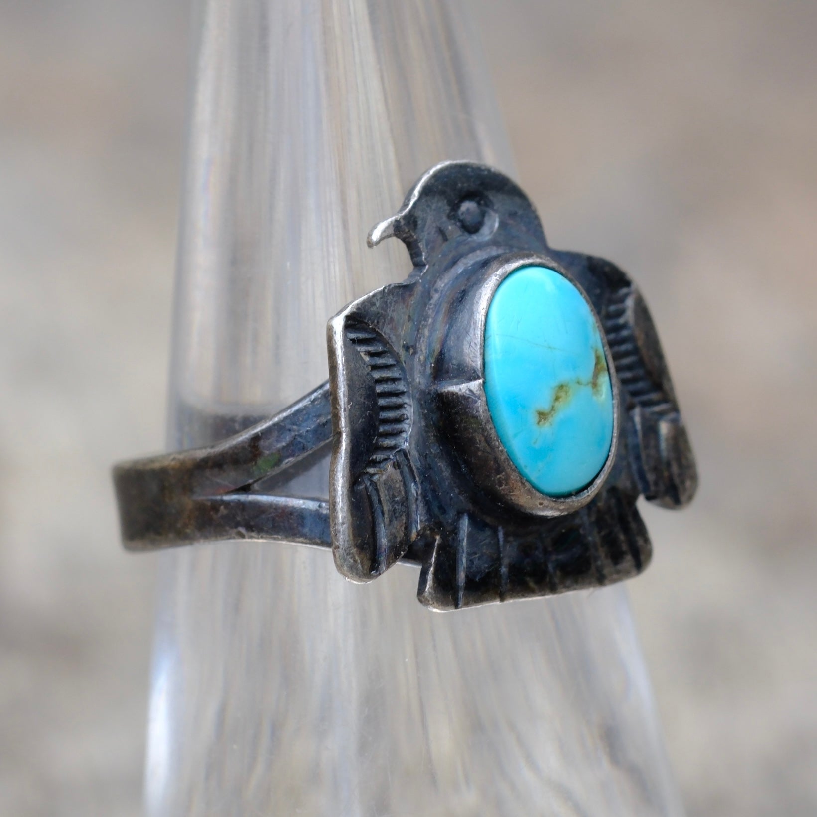 Vintage Sterling Turquoise Thunderbird Ring 6