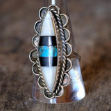 Vintage Sterling Multistone Inlay Florette Ring 9.5