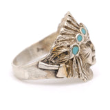 Vintage Sterling Turquoise Inlay Chief Ring 5.75