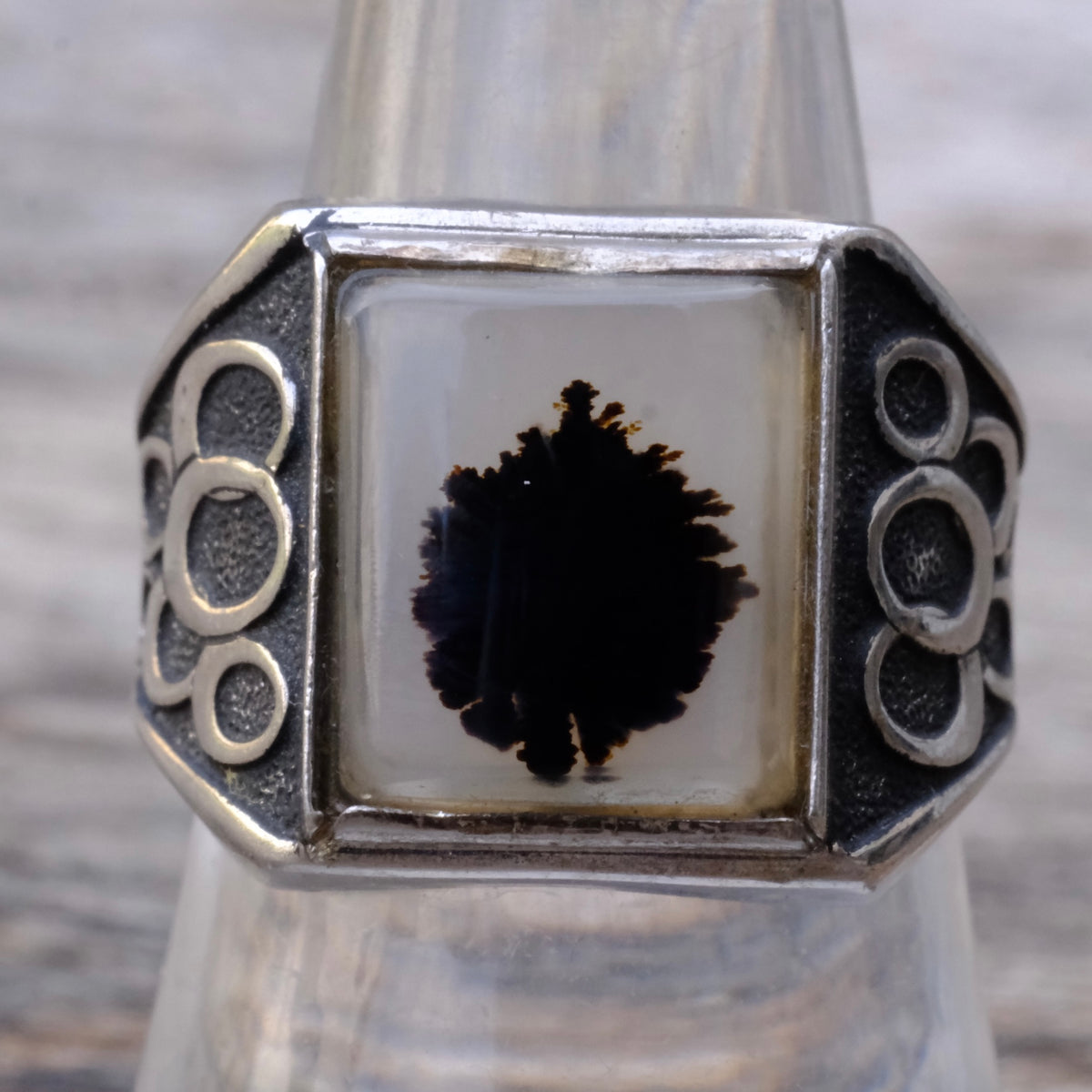 Vintage Sterling Agate Signet Ring 8.5