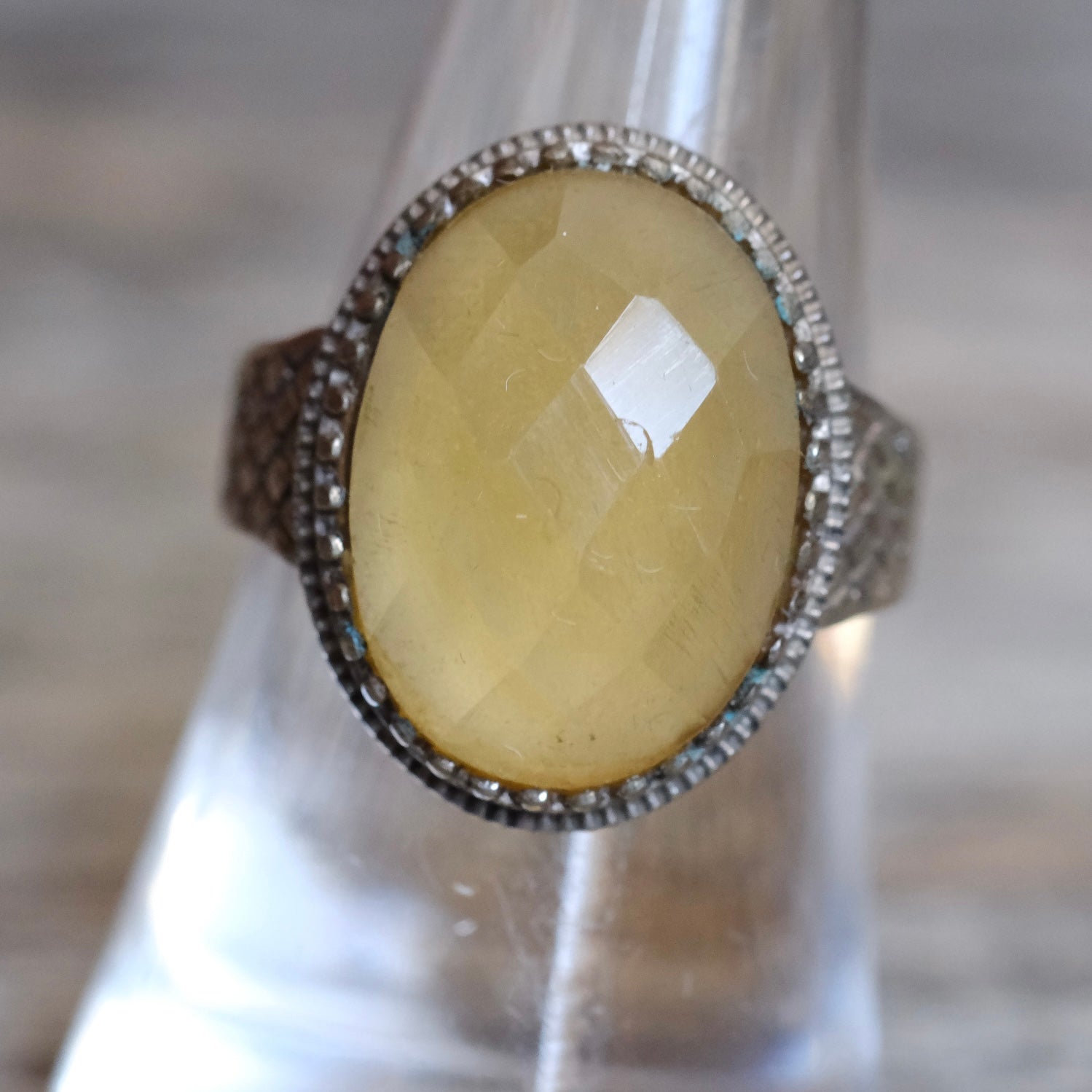Vintage Sterling Faceted Glass Ring 8
