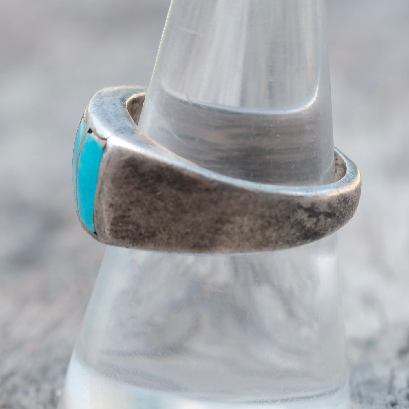 Vintage Sterling Turquoise Inlay Ring 8.5