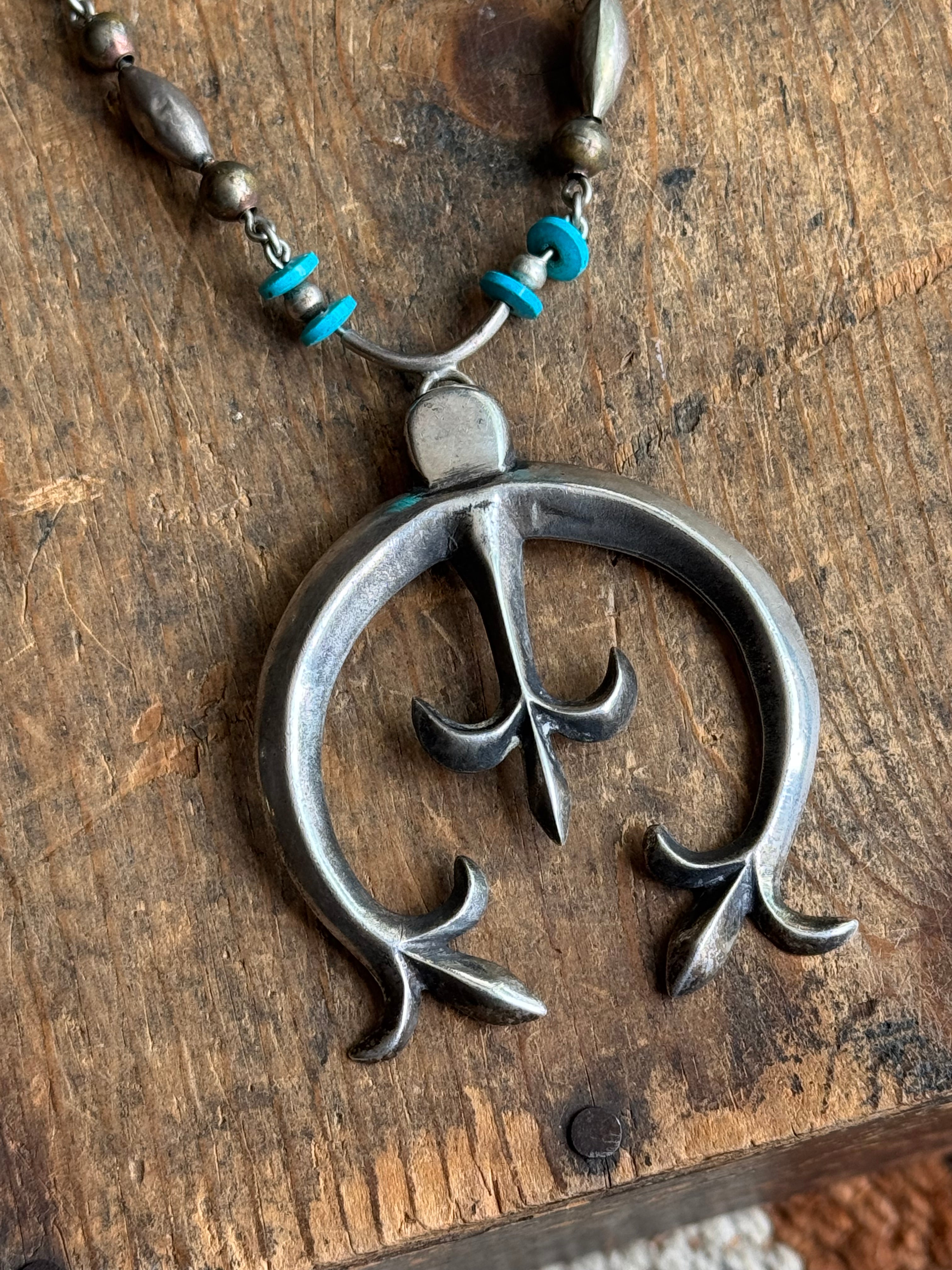 Vintage Sterling Silver & Turquoise Naja Necklace