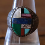 Vintage Sterling Multi Stone Inlaid Ring 9