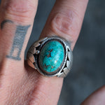 Vintage Sterling Turquoise Ribbed Band Ring 11.5