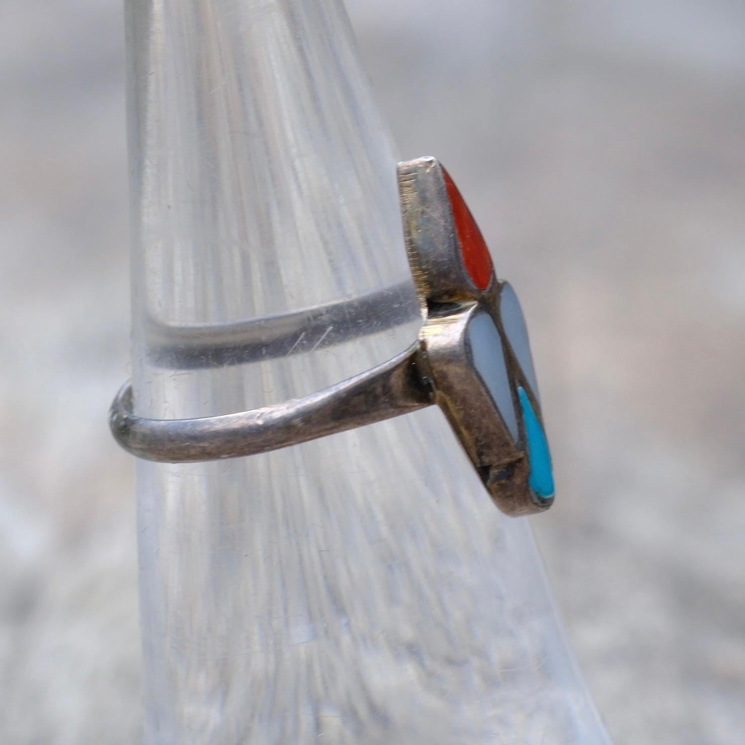 Vintage Sterling Silver Multistone Inlay Peyote Bird Ring 5