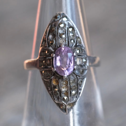 Vintage Sterling Amethyst Marcasite Ring 6