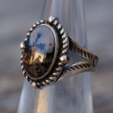 Vintage Sterling Petrified Wood Stamped Band Ring 5.5