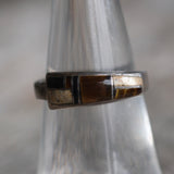 Vintage Sterling Tigers Eye and Onyx Inlay Band 6.25