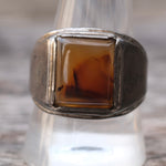 Vintage Sterling Agate Signet Ring 11
