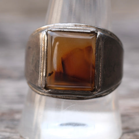 Vintage Sterling Agate Signet Ring 11