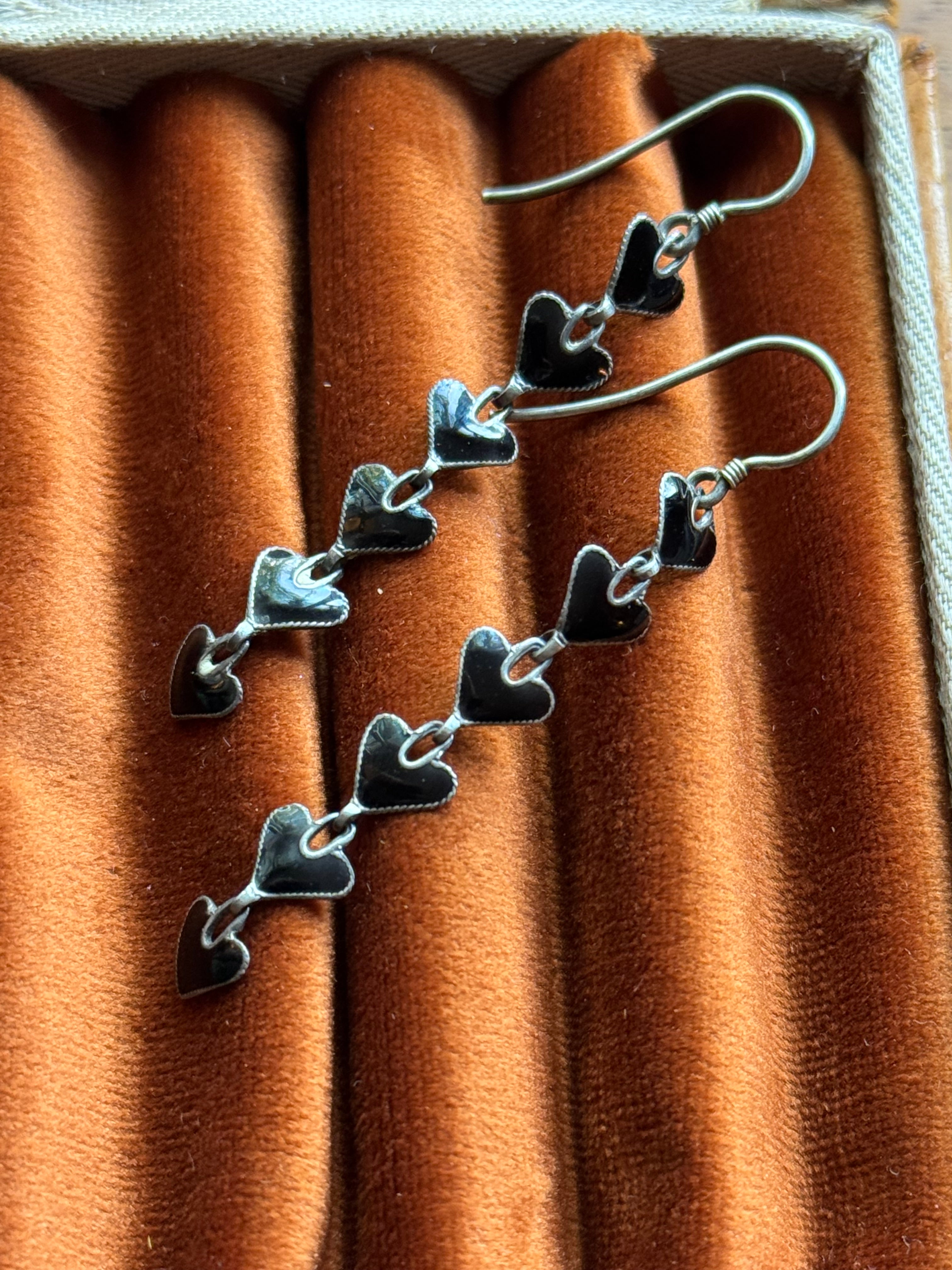 Vintage Sterling Silver Enamel Heart Earrings