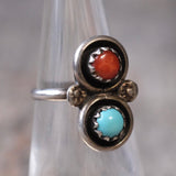 Vintage Sterling Turquoise and Coral Ring 4.5