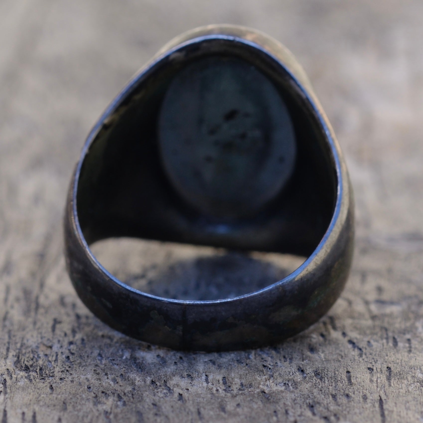 Vintage Sterling Turquoise Stamped V Bells Trading Post Ring 8.75