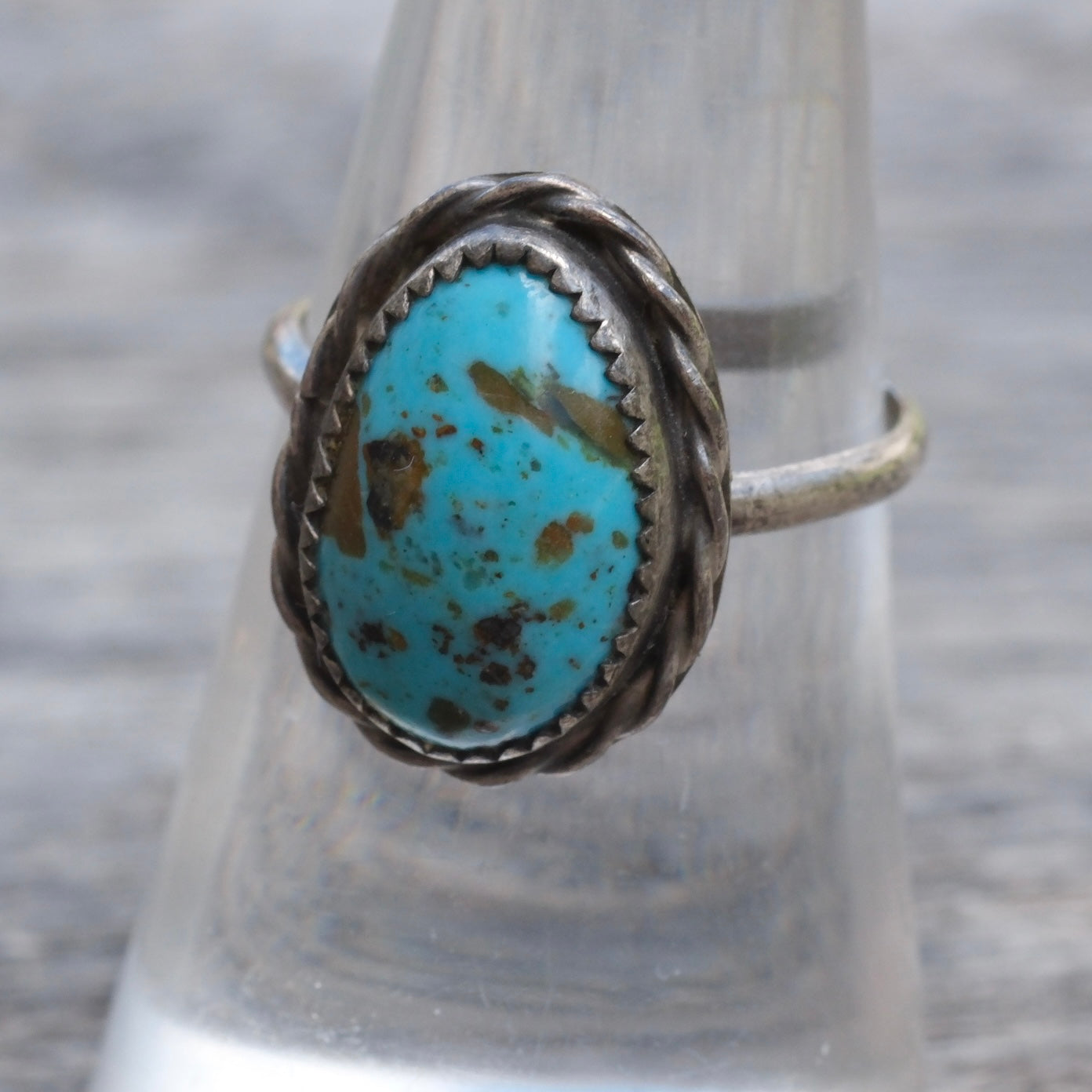 Vintage Sterling Turquoise Roper Ring 7