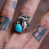 Vintage Sterling Turquoise Feather Ring 10.5