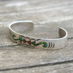 Vintage Sterling Turquoise and Coral Inlay Cuff