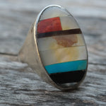 Vintage Sterling Multistone Inlay Ring 9.5