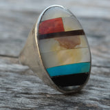 Vintage Sterling Multistone Inlay Ring 9.5