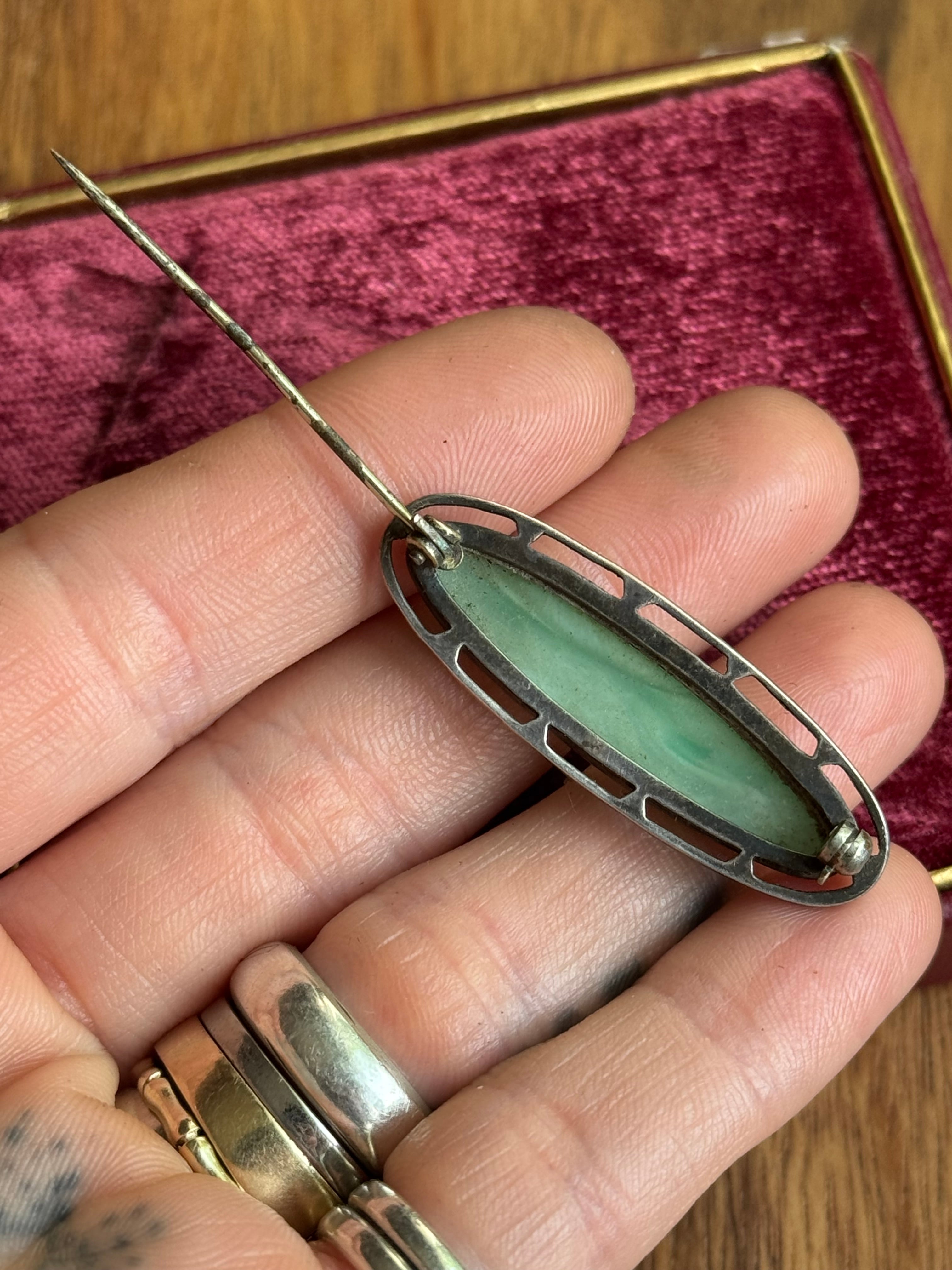 Vintage Sterling Silver Marbled Resin Framed Pin
