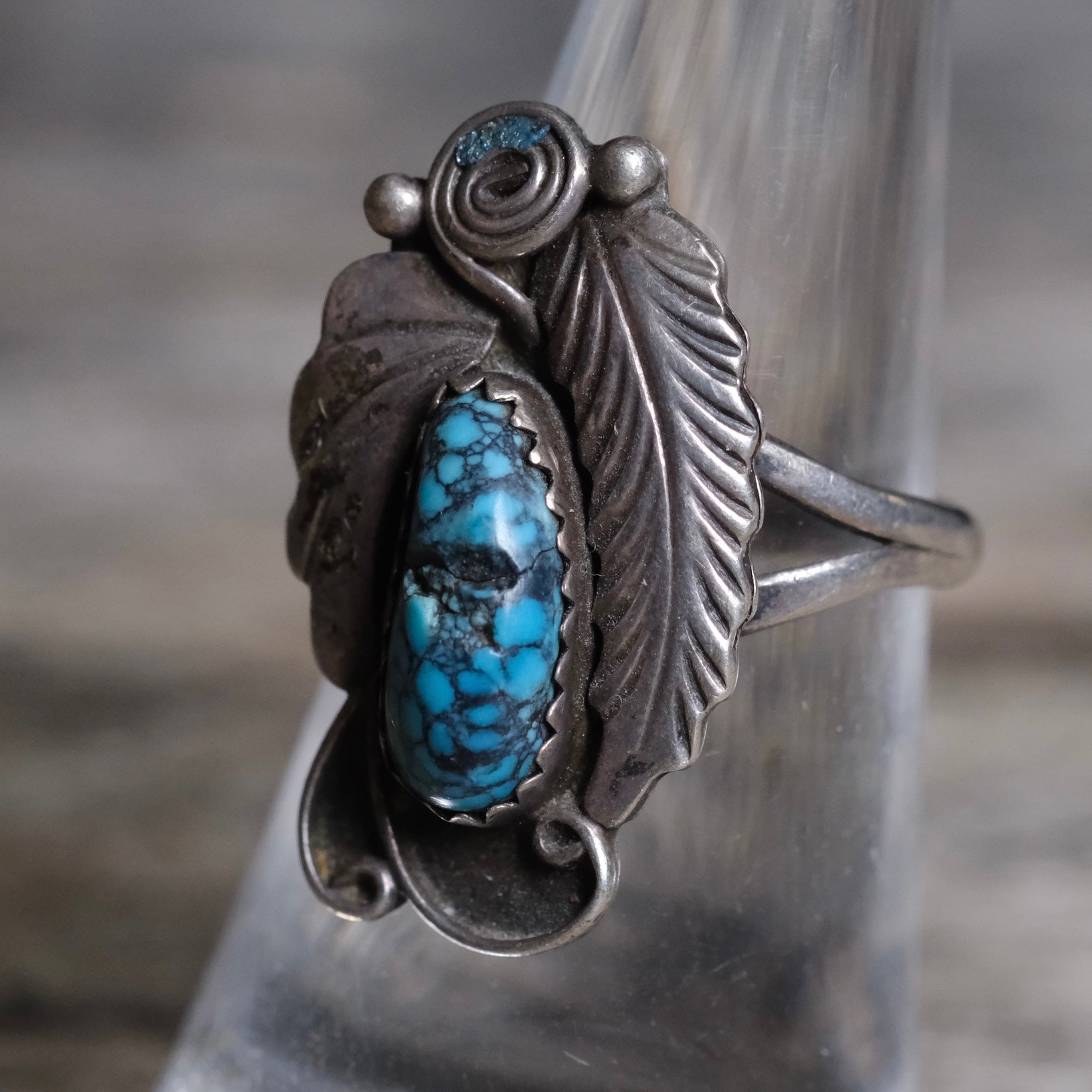 Vintage STerling Turquoise Feather Ring 6.75