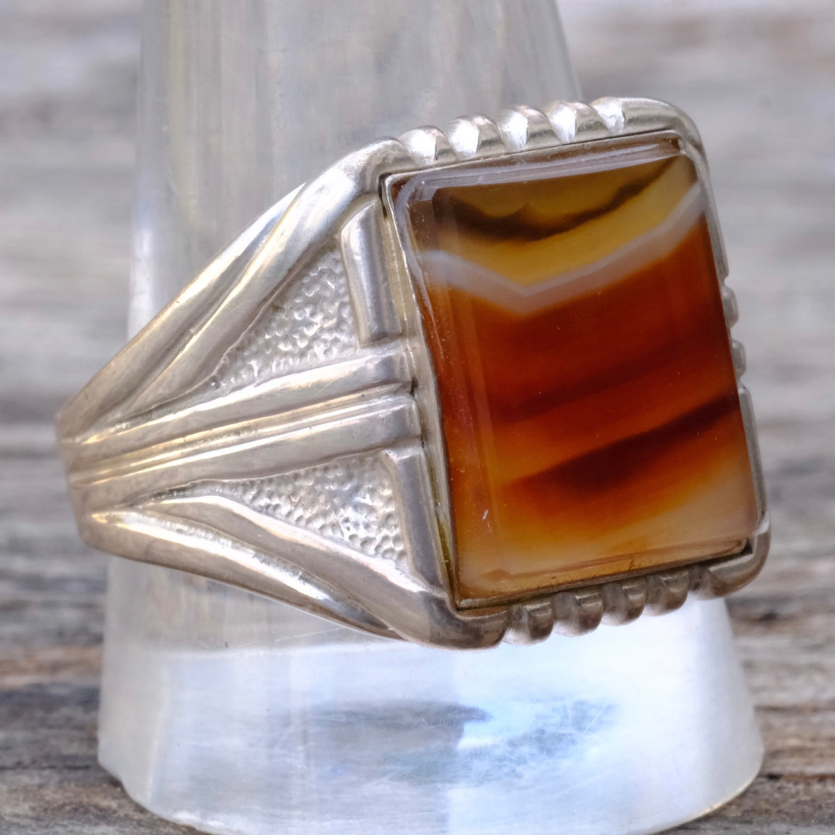 Vintage Sterling Agate Signet Ring 12.75