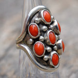 Vintage Sterling Coral Cluster Ring 6