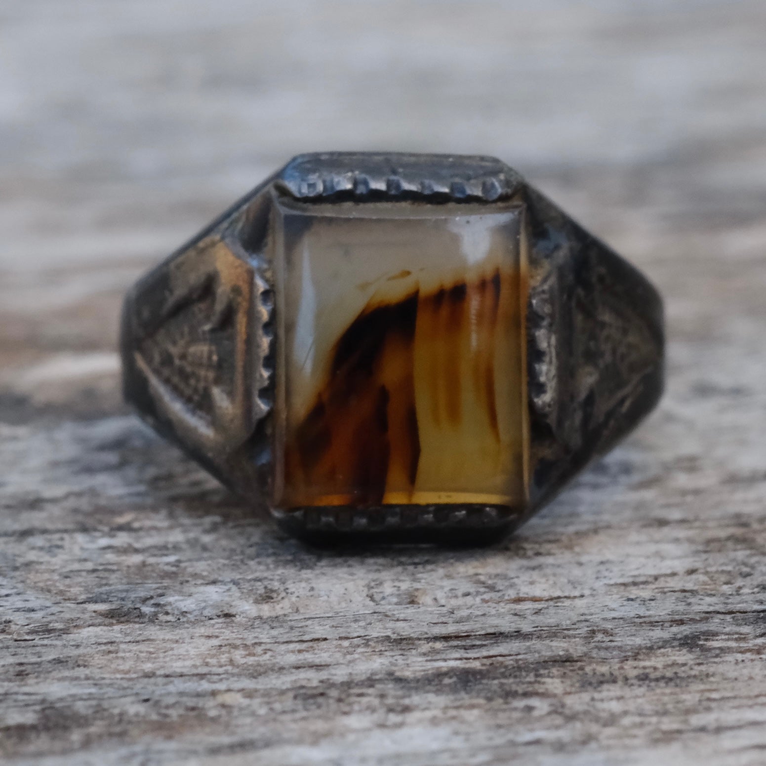 Vintage Sterling Agate Arrowhead Signet Ring 7