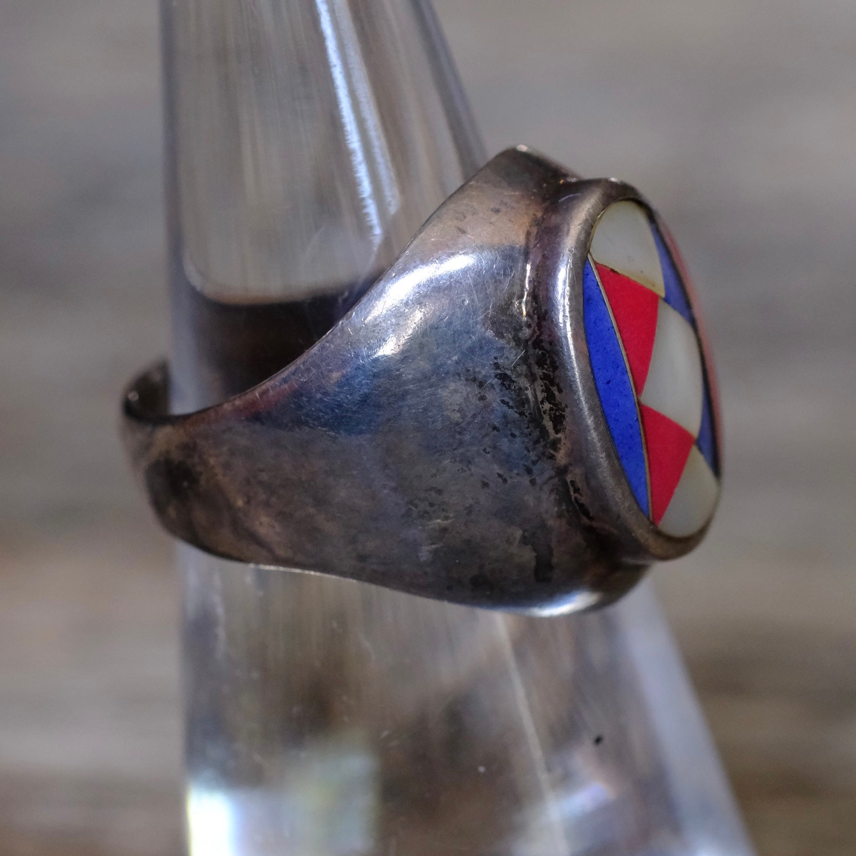Vintage Sterling Multistone Inlay Ring 6