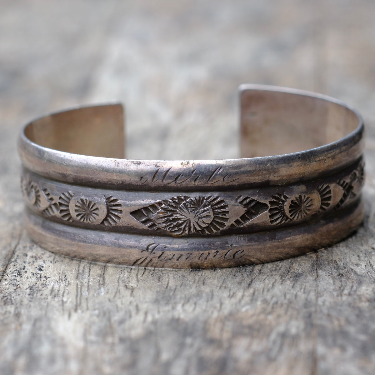 Vintage Sterling Silver Stamped Cuff Bracelet