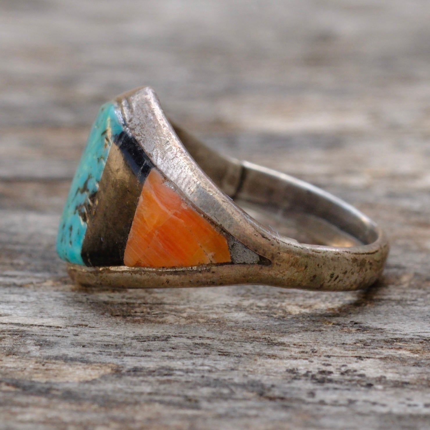 Vintage Sterling Multistone Inlay Ring 7.25