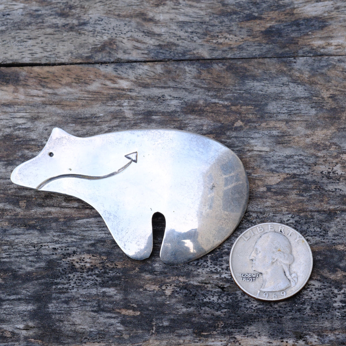 Huge Vintage Sterling Stamped Bear Pin