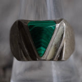 Vintage Sterling Malachite Triangle Ring 9