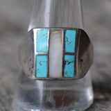 Vintage Sterling Turquoise and Mother Of Pearl Inlay Ring 11.5