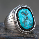 Vintage Sterling Turquoise Ribbed Band Ring 10.25