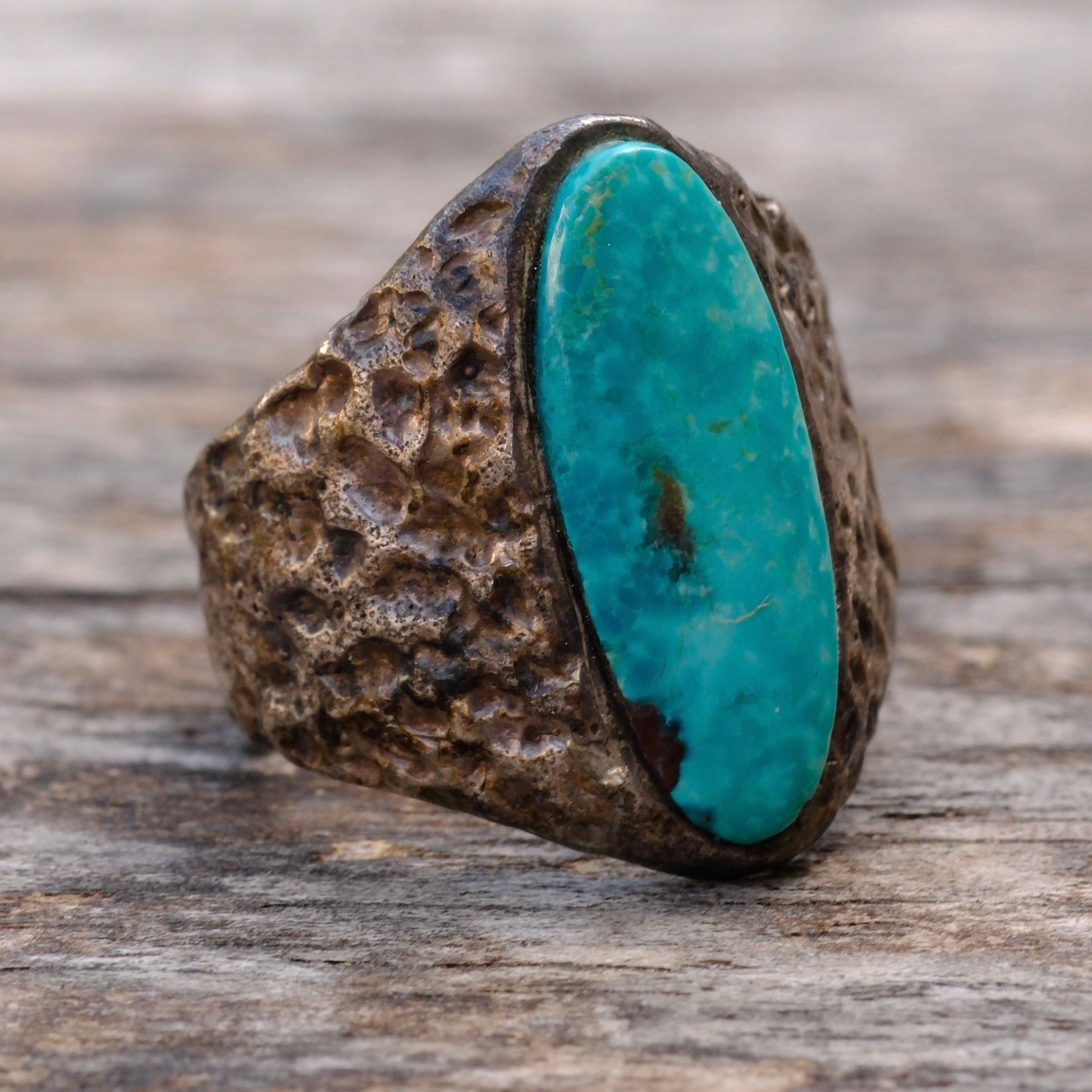 Vintage Sterling Turquoise Textured Band Ring 7